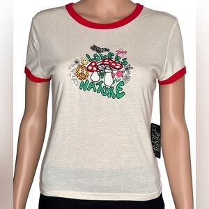Faded Rose Nature Lovers Cream and Red Short Sleeve Tee Medium NWT